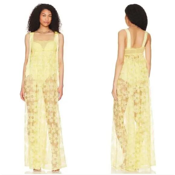 FOR LOVE AND LEMONS Emma Maxi Dress Yellow Floral Lace Women's Size XS NWT - Picture 1 of 13